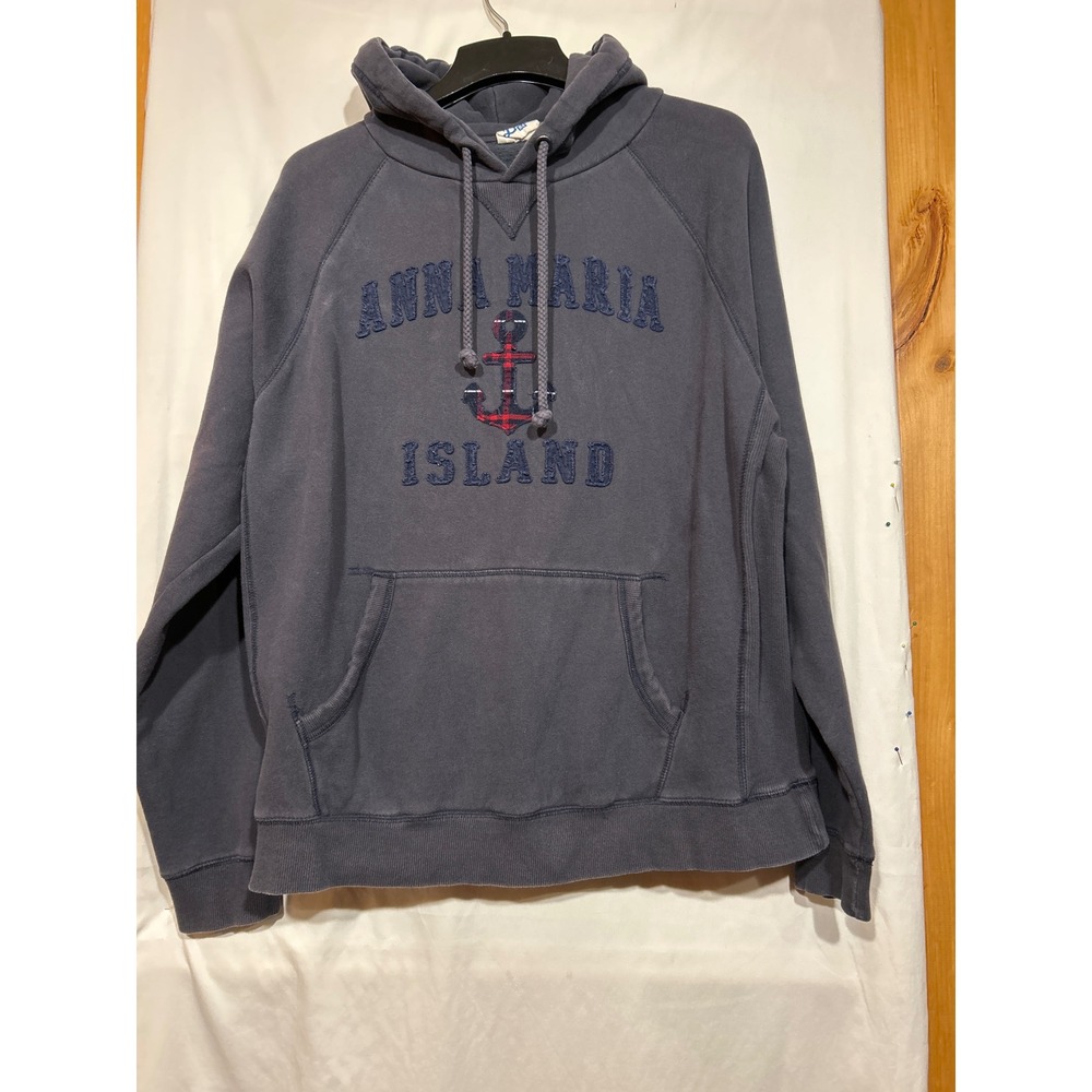 Anna Maria Island Anchor Hoodie Mens XL Blue Raglan Sweatshirt Souvenir Blue 84